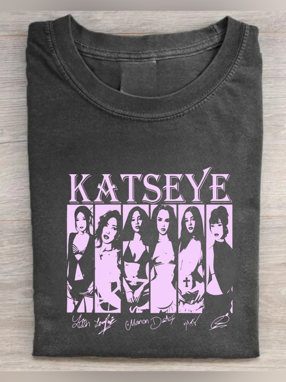 Katseye K-pop Band Graphic Tee - Black with Pink Print Style Vintage